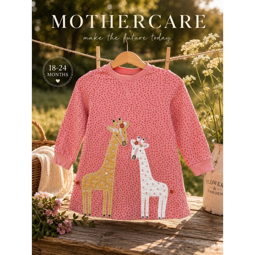 Mothercare Pink Giraffe Applique Toddler Dress 18-24M Cute Safari
